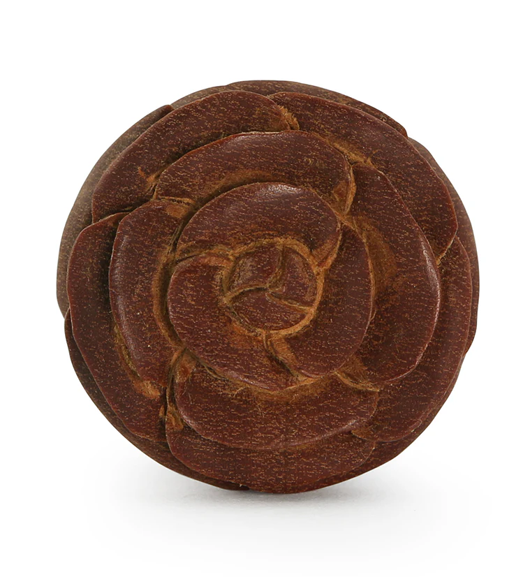 Carved Rosebud Saba Wood Plugs - Image 6