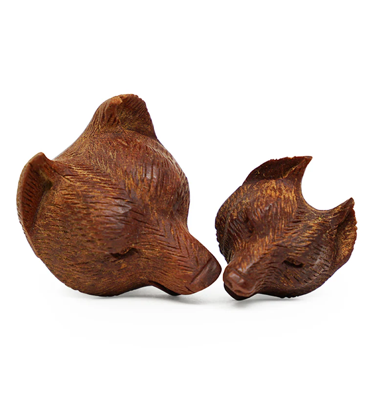Carved Wolf Wood Plugs - Image 4