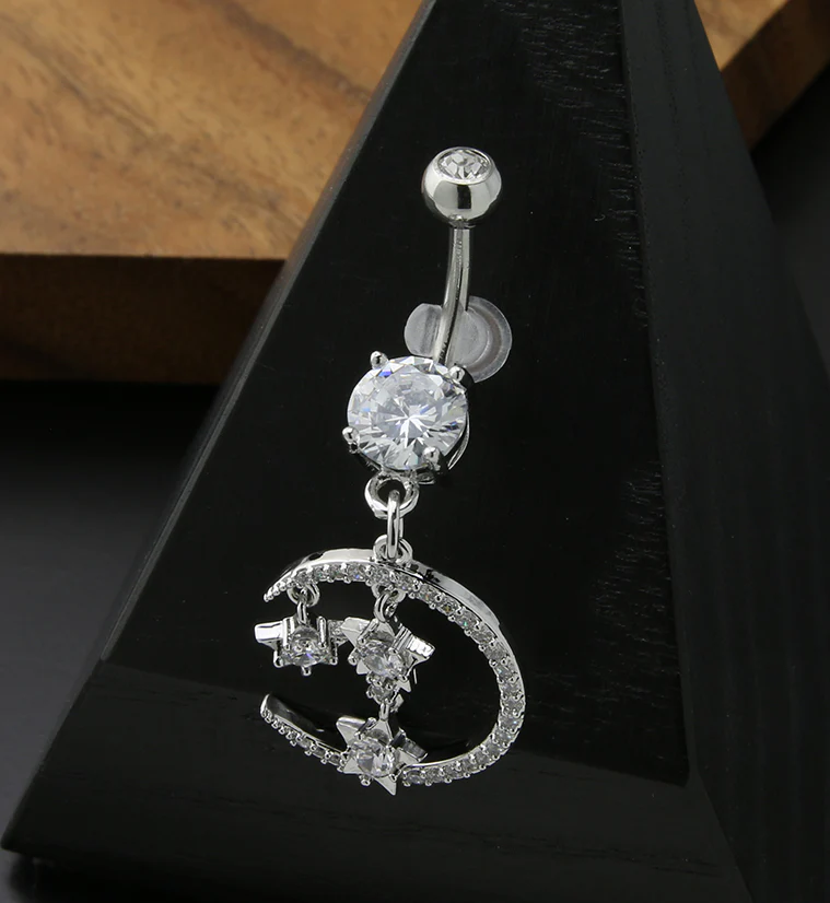 Celeste Dangle Star Clear CZ Stainless Steel Belly Button Ring - Image 2