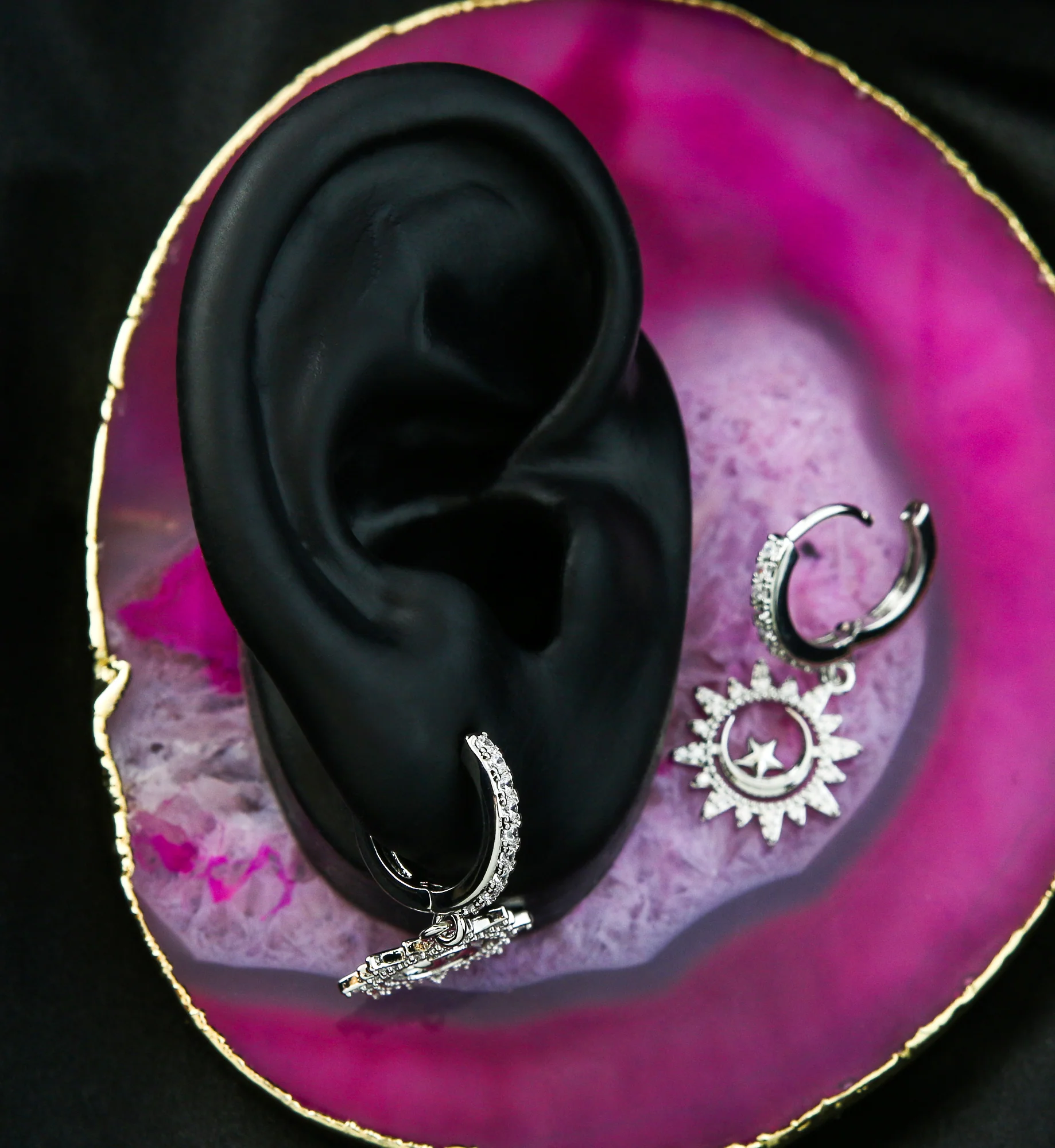 Celestial CZ Stainless Steel Hoop Earrings - Image 2