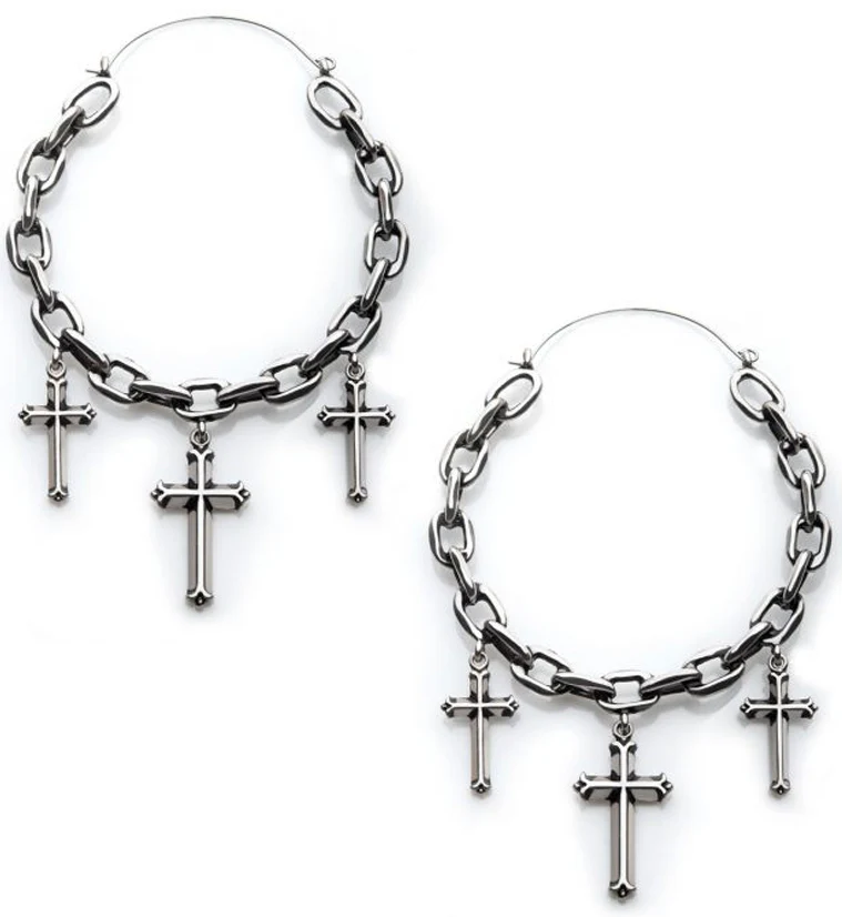Chain Link Dangle Cross Plug Hoops