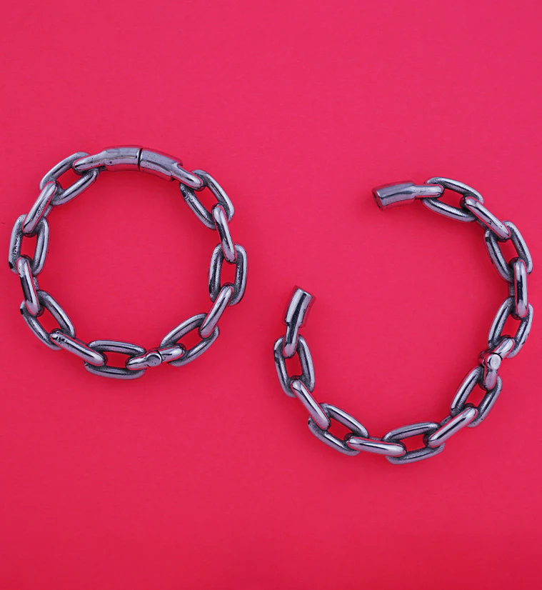 Chain Link Stainless Steel Hinged Ear Weights - Image 2