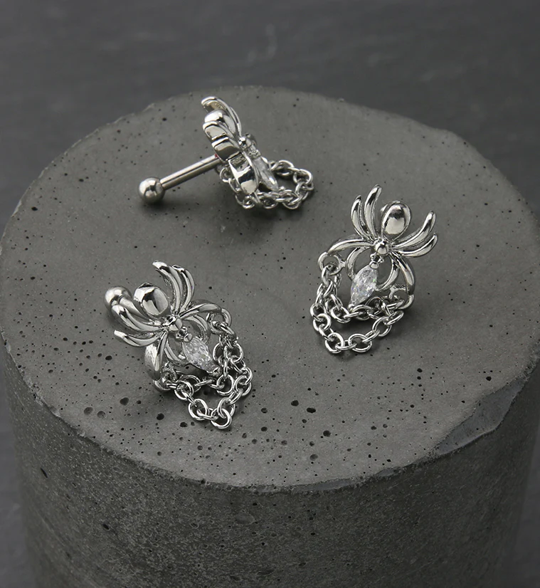 Chained Spider CZ Cartilage Barbell - Image 2