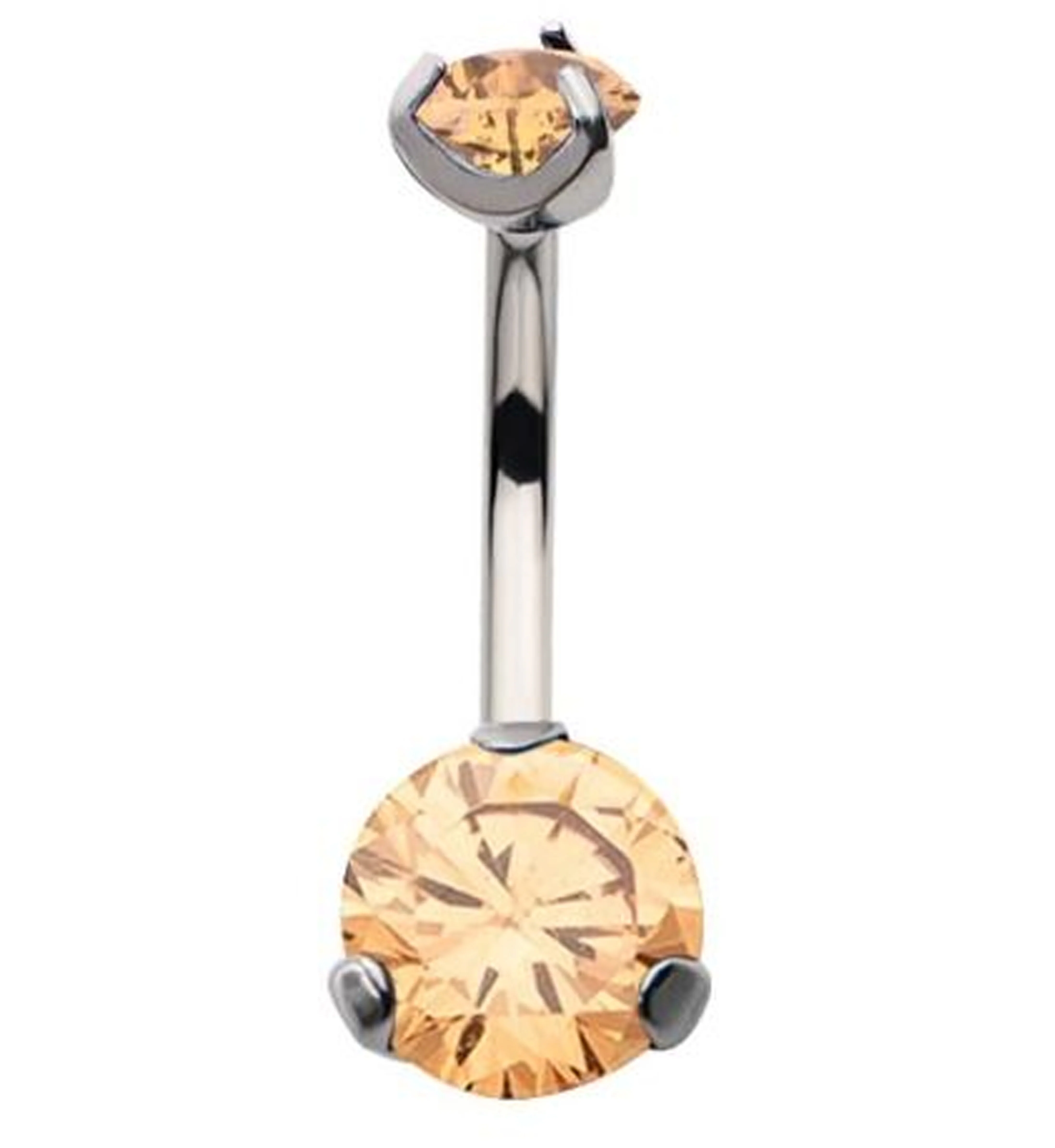 Champagne Prong Set CZ Titanium Internally Threaded Belly Button Ring
