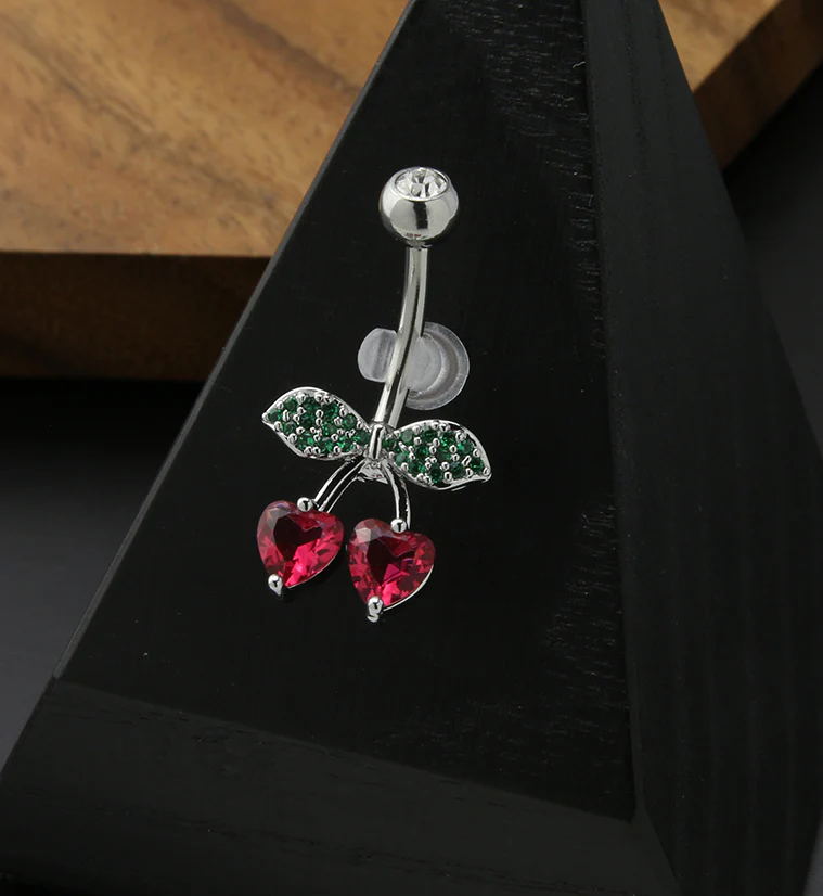 Cherry Love CZ Stainless Steel Belly Button Ring - Image 2