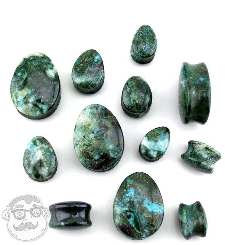 Chrysocolla Stone Teardrop Plugs - Image 2