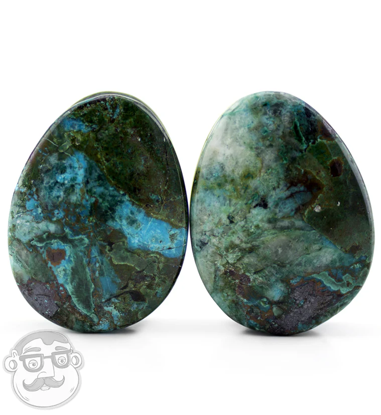 Chrysocolla Stone Teardrop Plugs - Image 3