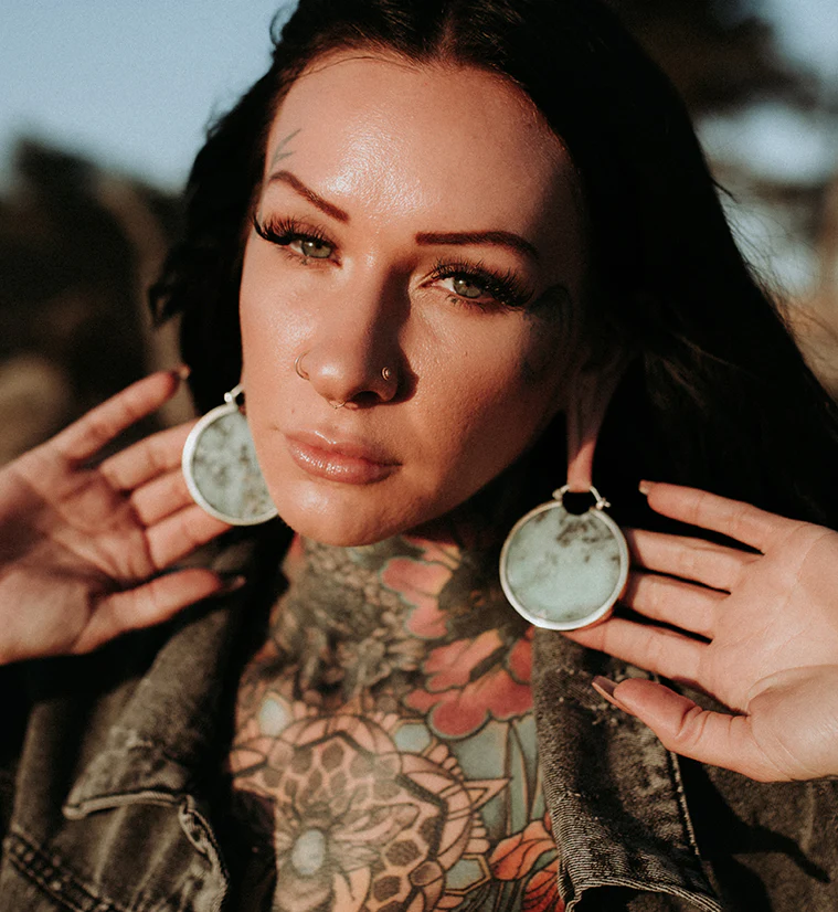 Chrysoprase Stone Brass Ear Weights - Image 3