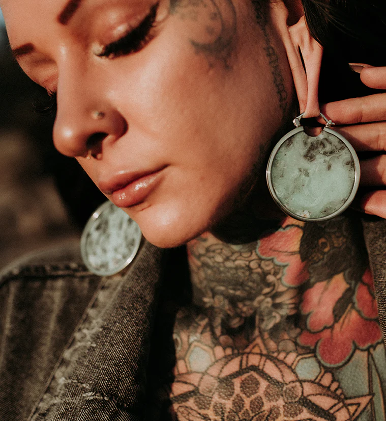Chrysoprase Stone Brass Ear Weights - Image 4