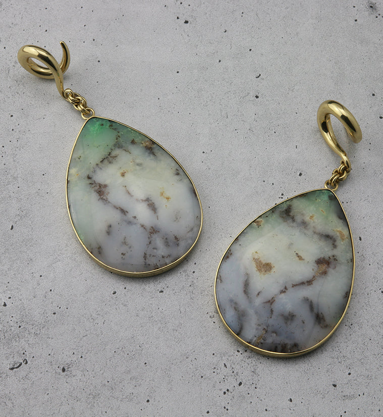 Chrysoprase Stone Teardrop Brass Ear Weights - Image 3