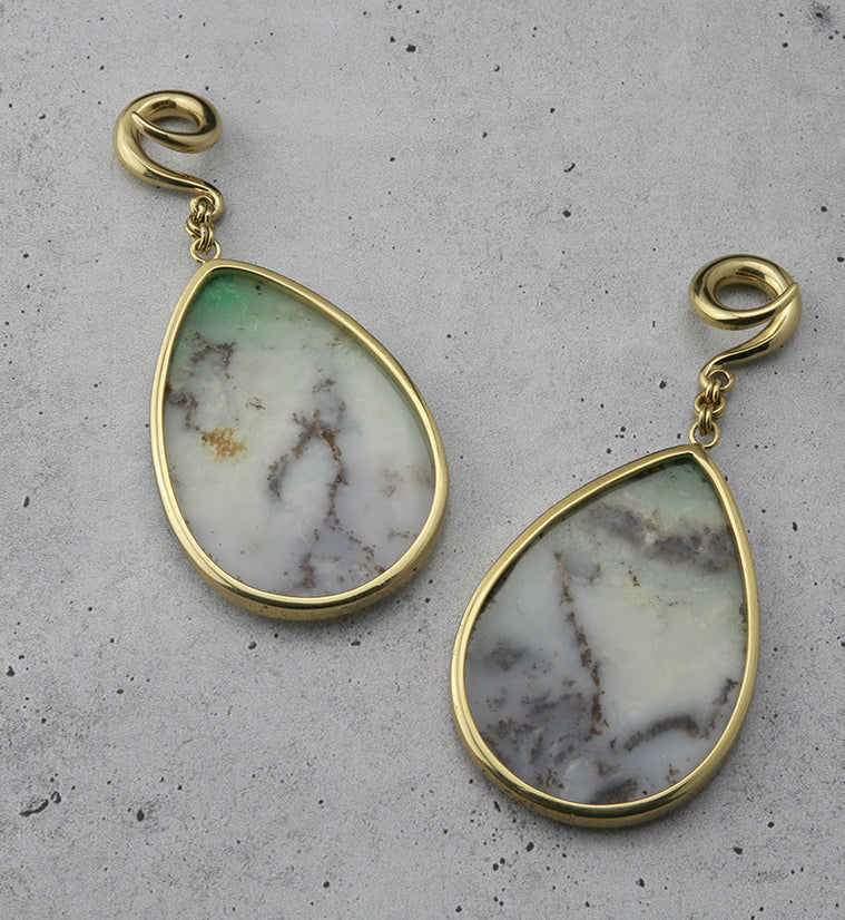 Chrysoprase Stone Teardrop Brass Ear Weights - Image 4