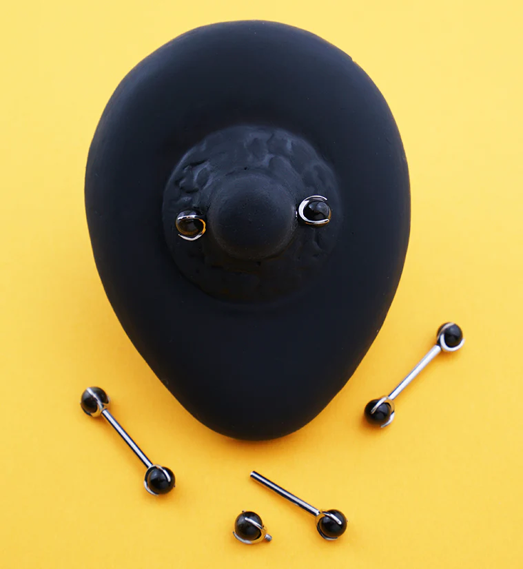 Claw Obsidian Stone Internally Threaded Titanium Nipple Barbells - Image 2