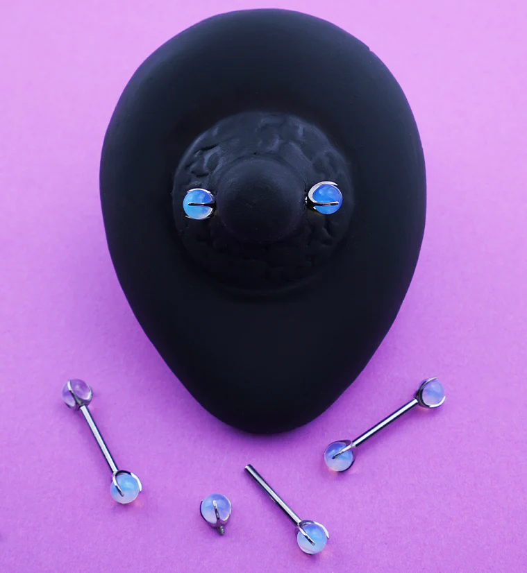 Claw Opalite Internally Threaded Titanium Nipple Barbells - Image 2