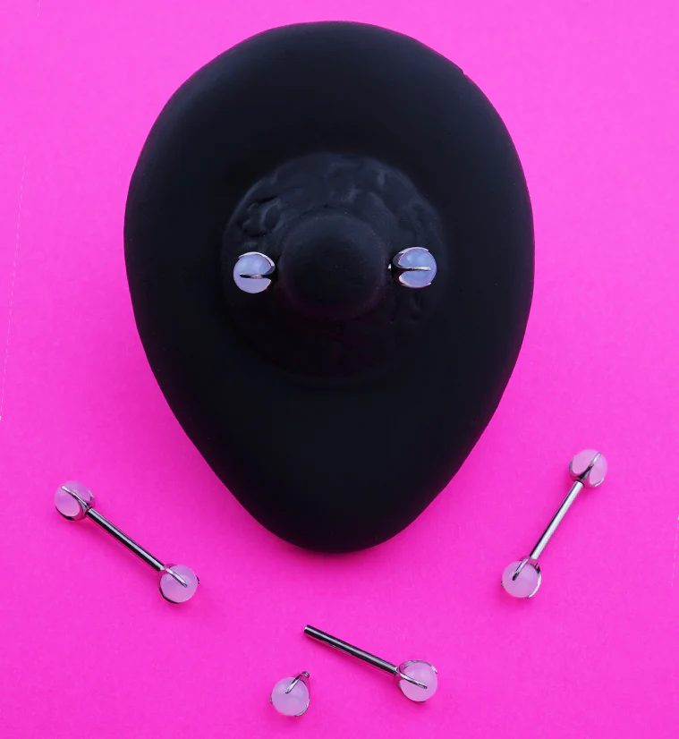 Claw Pink Opalite Internally Threaded Titanium Nipple Barbells - Image 2