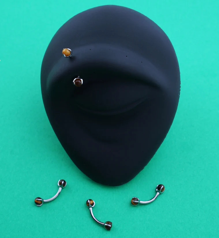 Claw Tigers Eye Stone Titanium Internally Threaded Curved Barbell - Image 2
