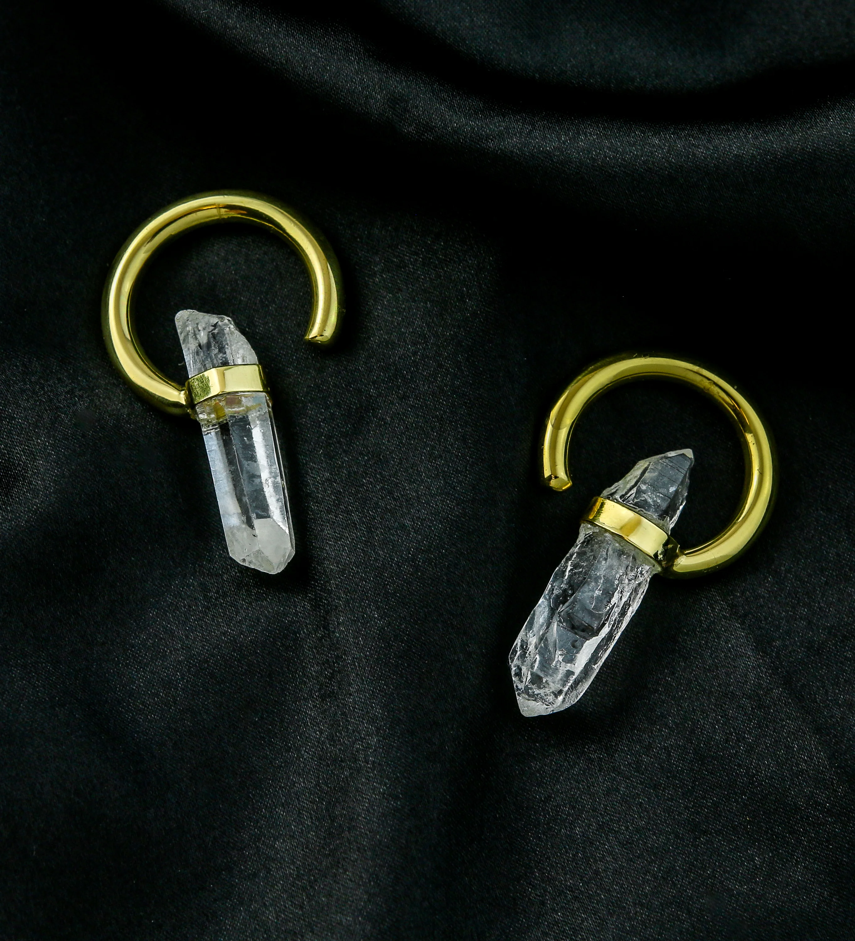 Clear Crystal Hoop Brass Ear Weights - Image 2