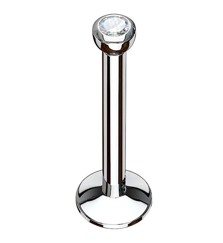 Clear CZ Bezel Titanium Labret Stud (Convex Disk)