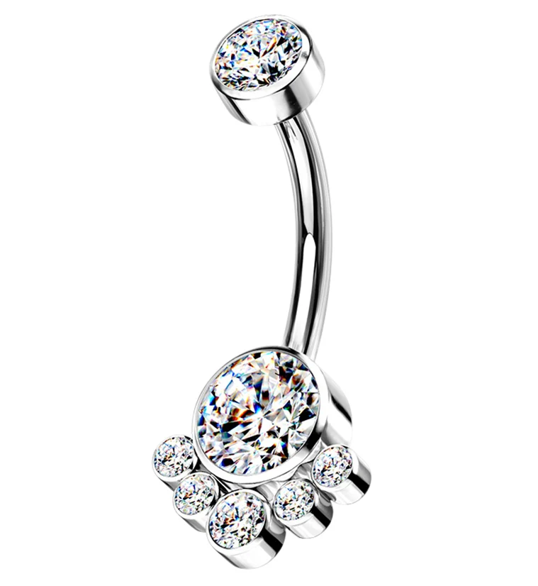 Clear CZ Cluster Titanium Belly Button Ring