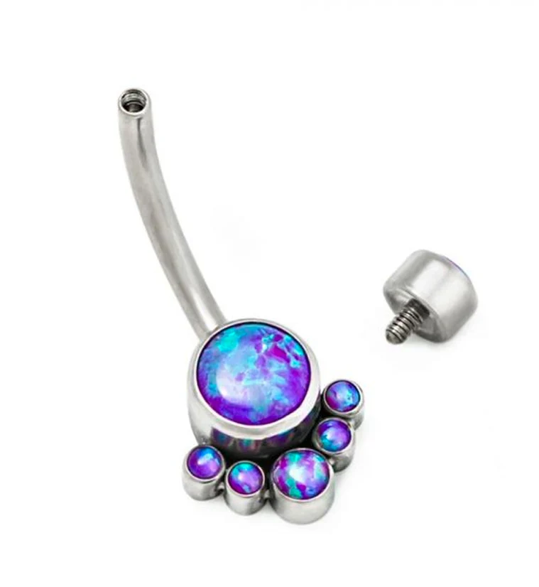 Clear CZ Cluster Titanium Belly Button Ring - Image 2