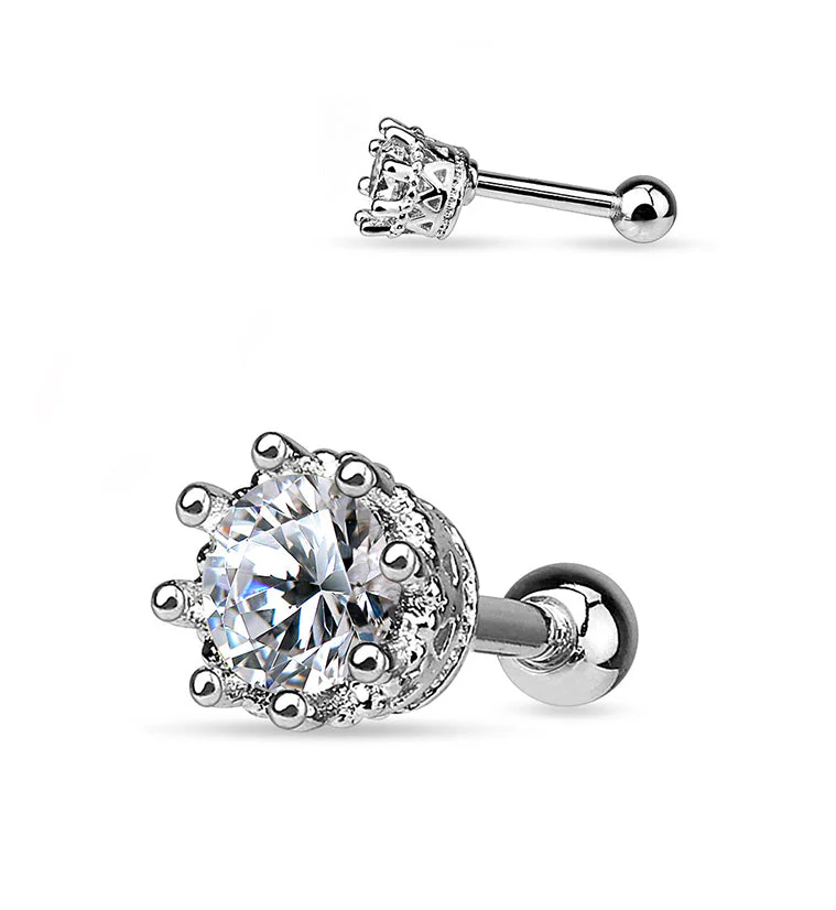 Clear CZ Crest Steel Tragus - Cartilage Barbell