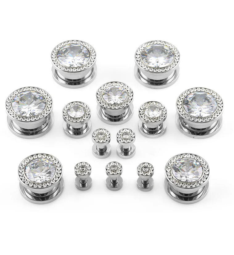 Clear CZ Diamond Stainless Steel Plugs - Image 4