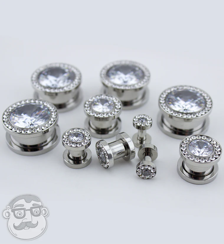 Clear CZ Diamond Stainless Steel Plugs - Image 5