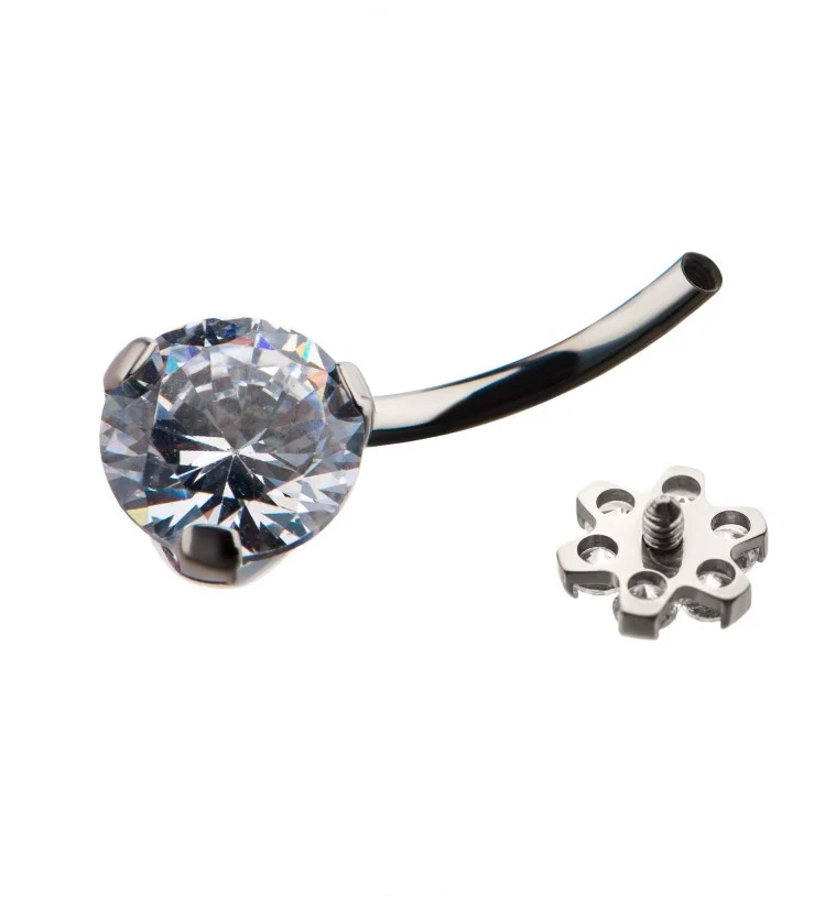 Clear CZ Flower Top Titanium Belly Button Ring - Image 2