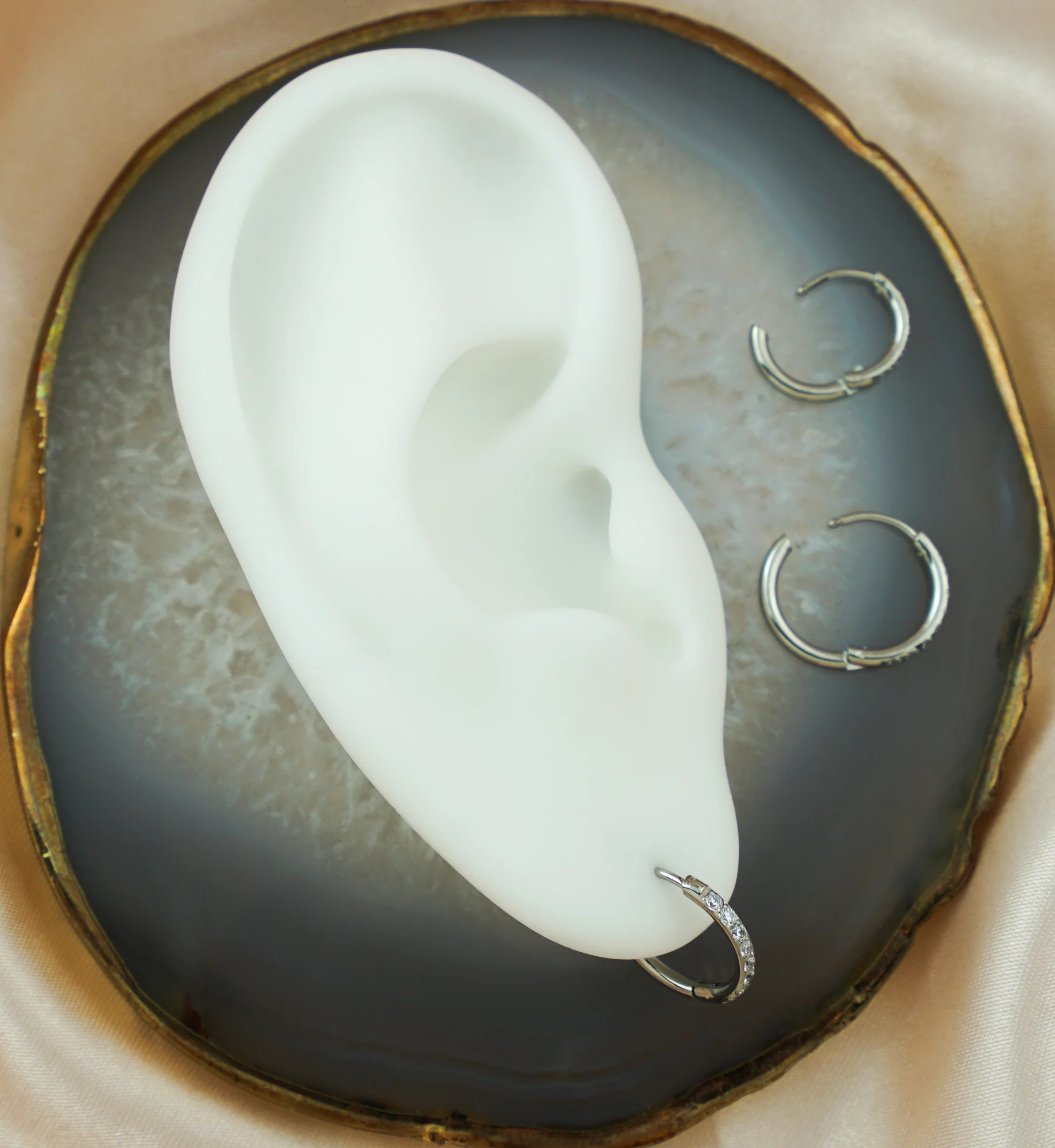 Clear CZ Hoop Stainless Steel Hinged Earrings - Image 2