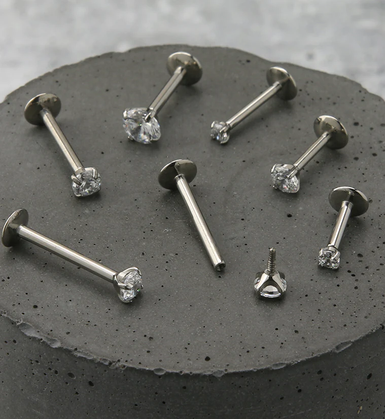 Clear CZ Prong Labret Stud (Convex Disk) - Image 2