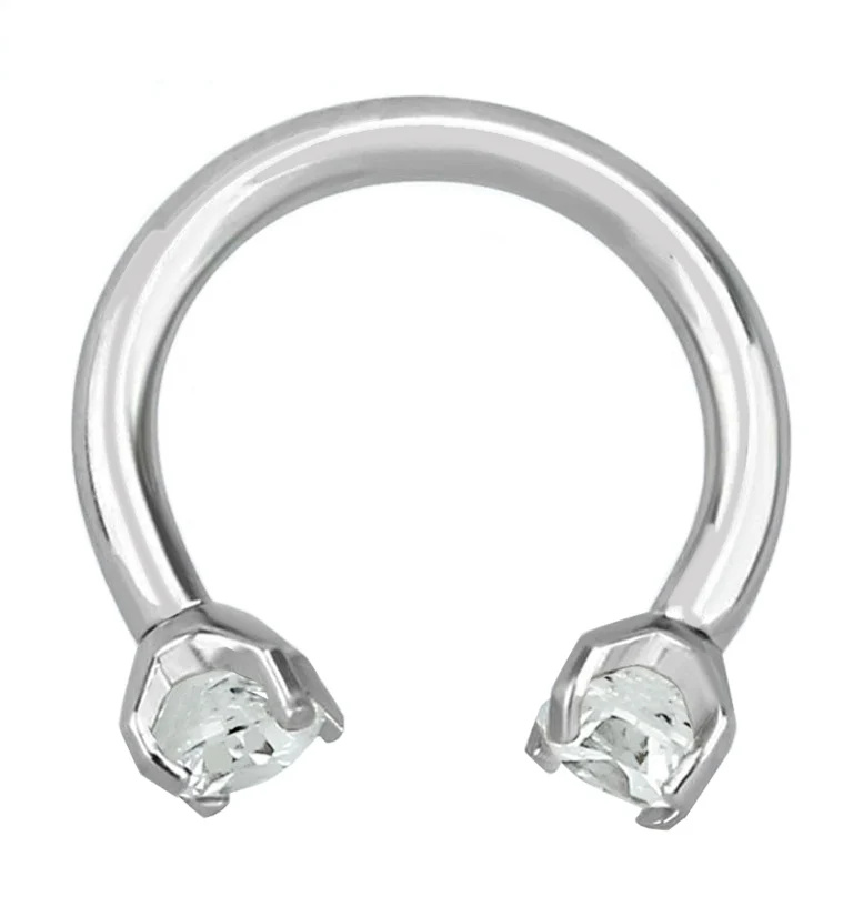 Clear CZ Prong Set Circular Barbell