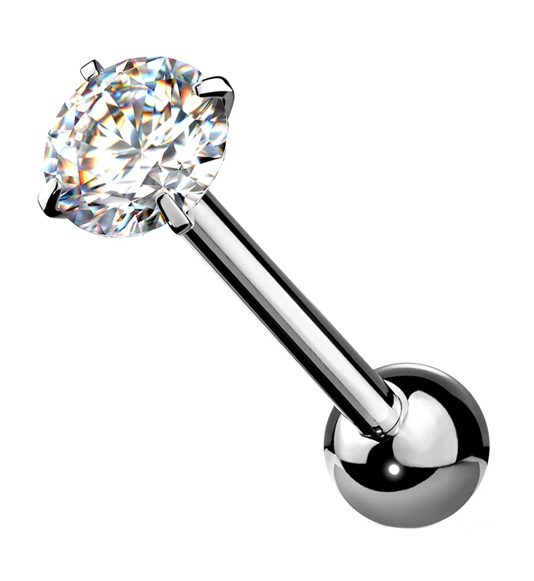 Clear CZ Prong Set Stainless Steel Barbell