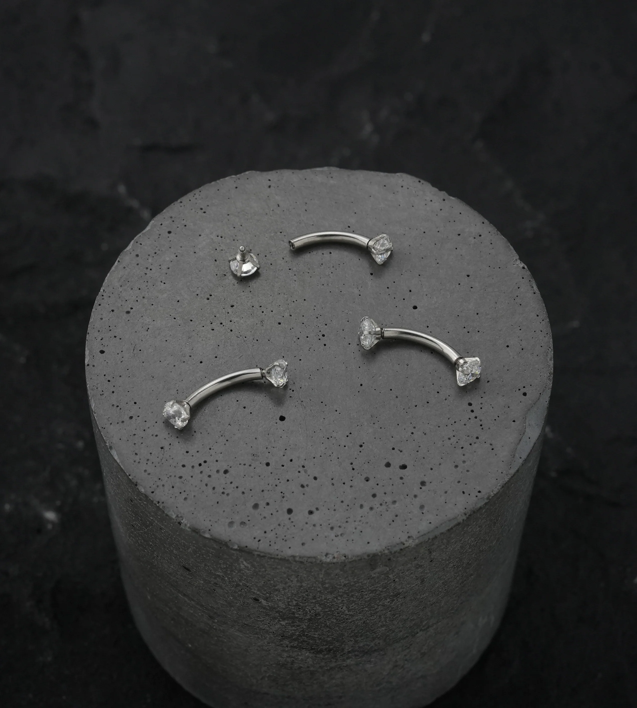 Clear CZ Prong Set Stainless Steel Curved Barbell - Image 2
