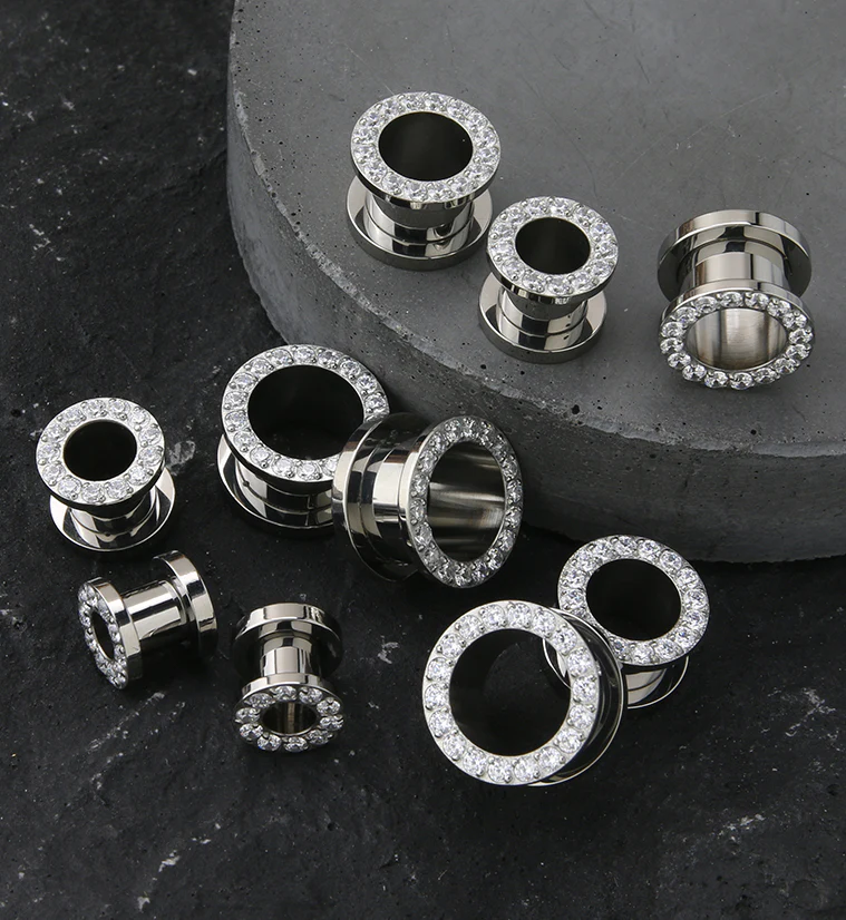 Clear CZ Rim Titanium Screw Back Tunnels - Image 3