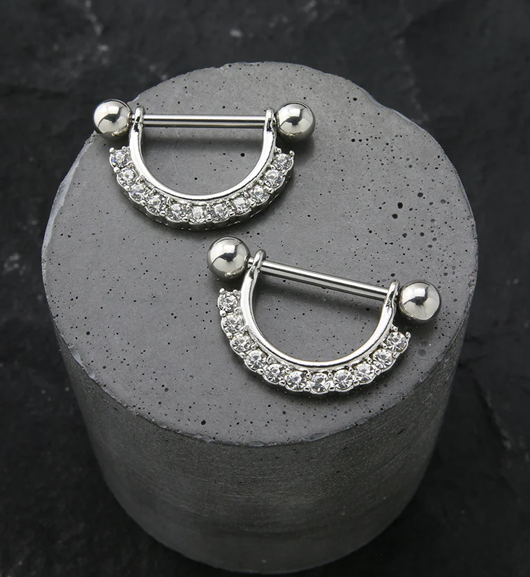 Clear CZ Row Nipple Ring Barbell - Image 2