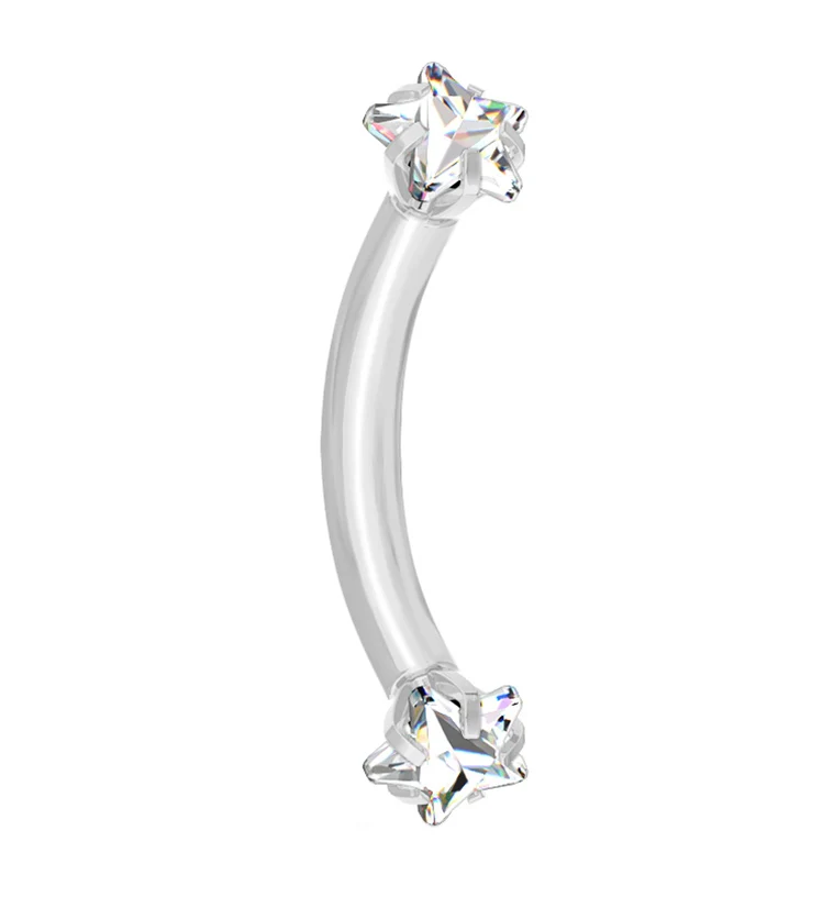 Clear CZ Star Prong Set Stainless Steel Curved Barbell