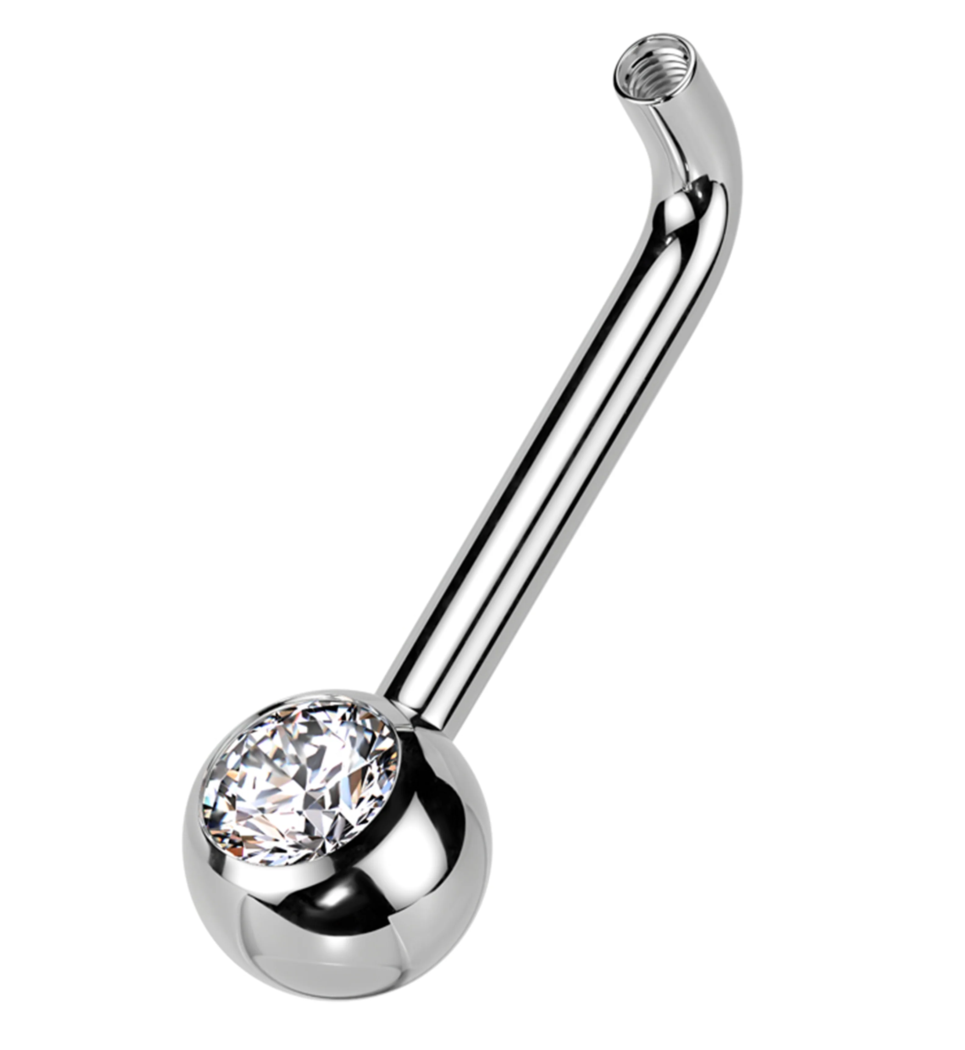 Clear CZ Vertical Clitoral Hood Internally Threaded Titanium Barbell (Barbell + One End Only)