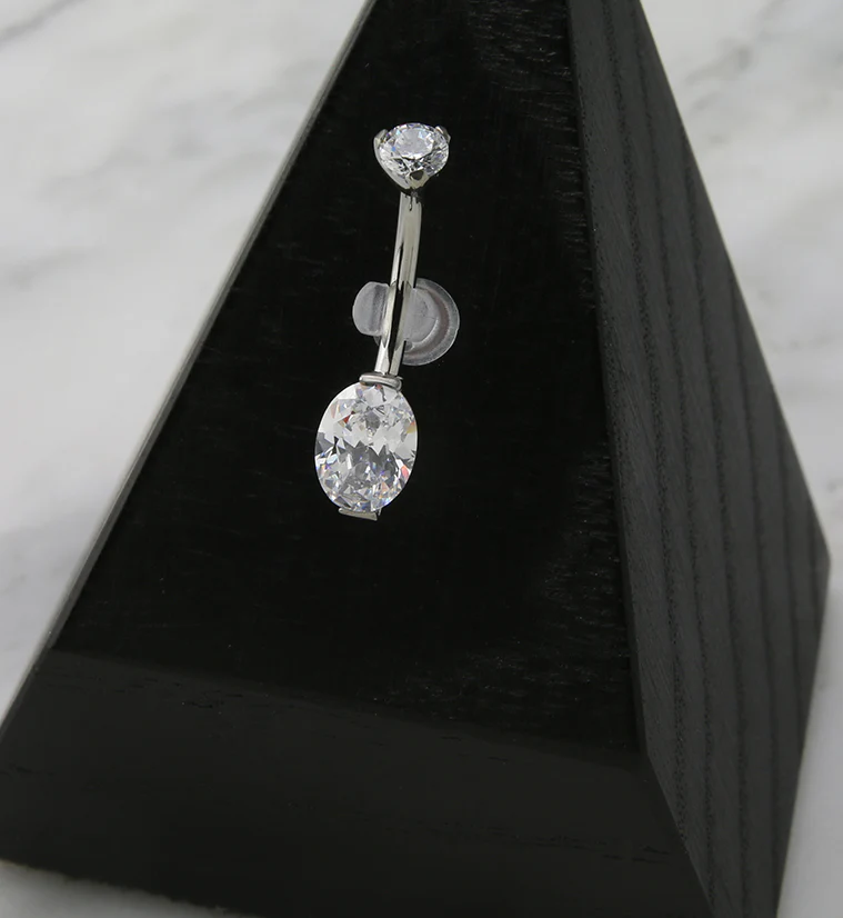 Clear Oval CZ Titanium Belly Button Ring - Image 2