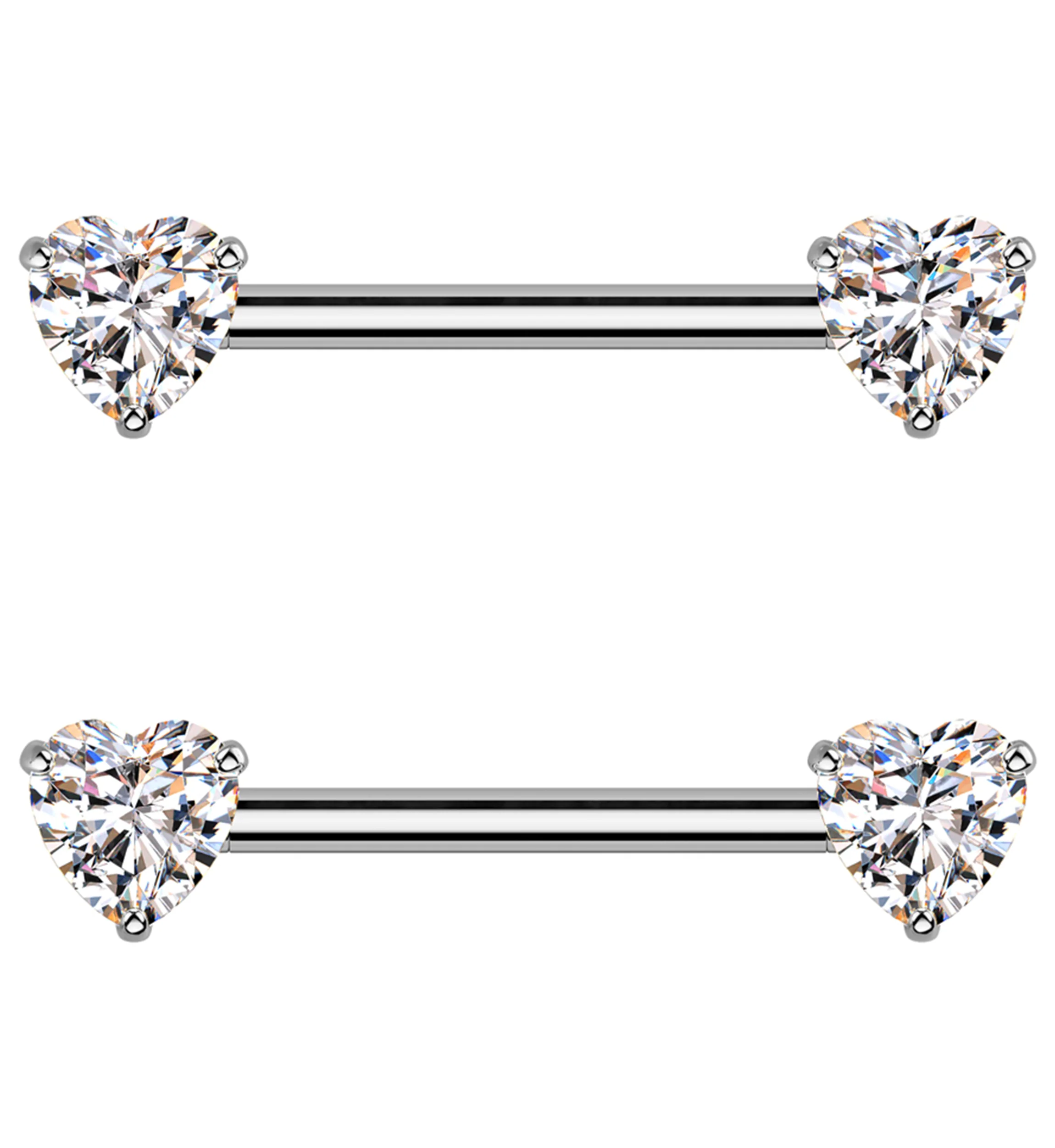 Clear Heart CZ Threadless Titanium Nipple Barbell