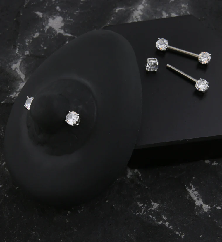 Clear Prong CZ Stainless Steel Nipple Barbell - Image 2