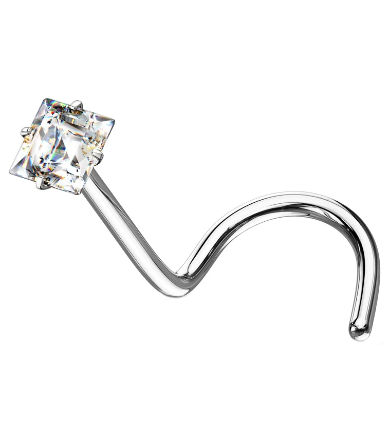 Clear Square CZ Stainless Steel Nose Screw