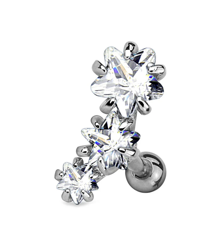 Clear Triple Star CZ Tragus - Cartilage Barbell