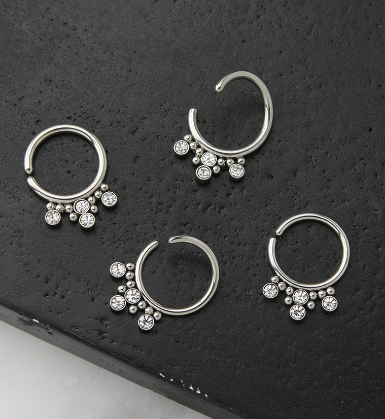 Cluster Beaded CZ Annealed Seamless Hoop Ring - Image 2
