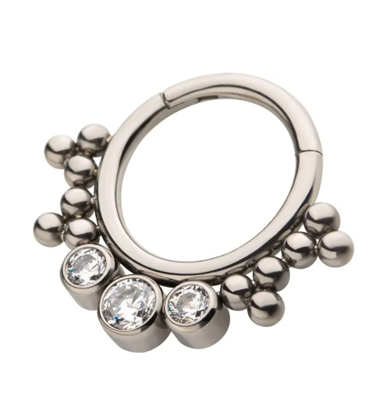 Cluster Beaded Triple CZ Titanium Hinged Segment Ring - Image 2