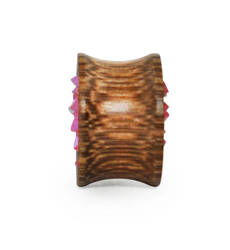 Coconut Wood Tunnels With Pink Druzy Stone Inlay - Image 4