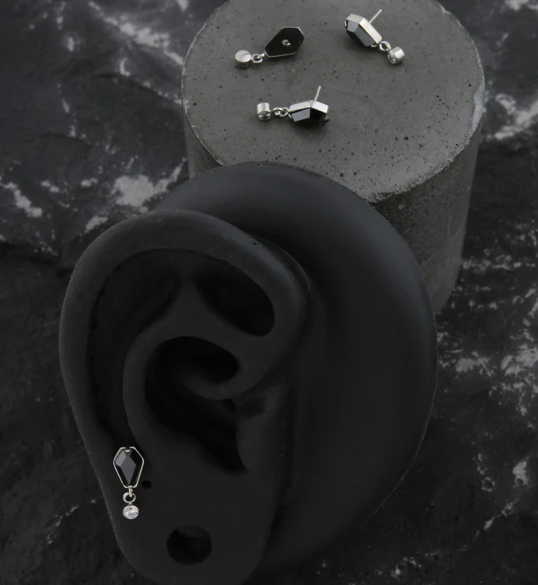 Coffin Black CZ Dangle Clear CZ Threadless Top - Image 2