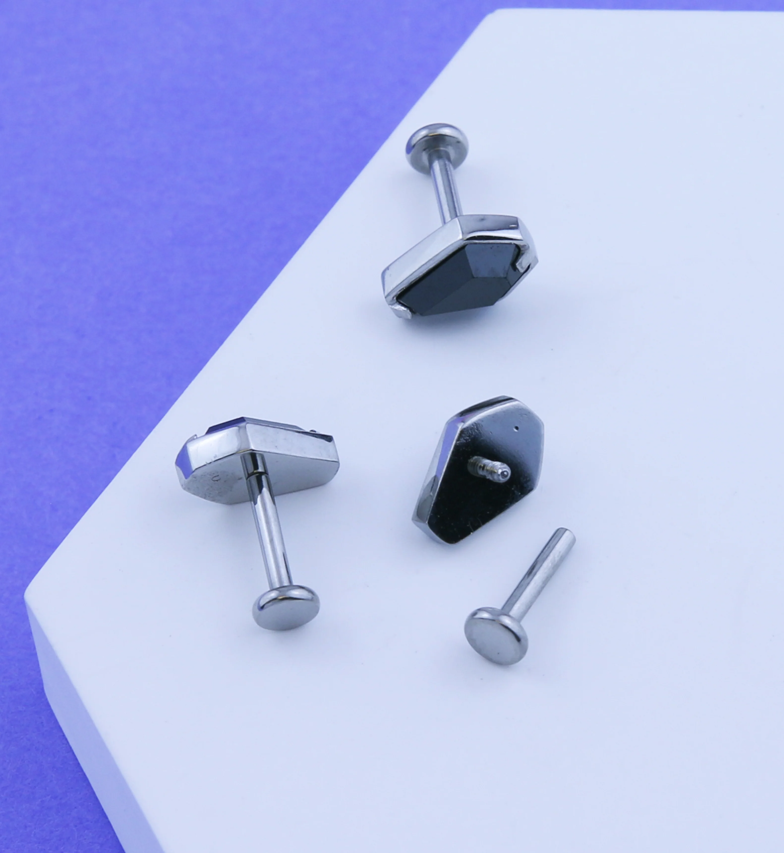 Coffin Black CZ Stainless Steel Internally Threaded Labret - Image 2