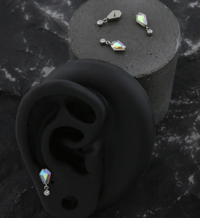 Coffin Rainbow Aurora CZ Dangle Clear CZ Internally Threaded Top - Image 2