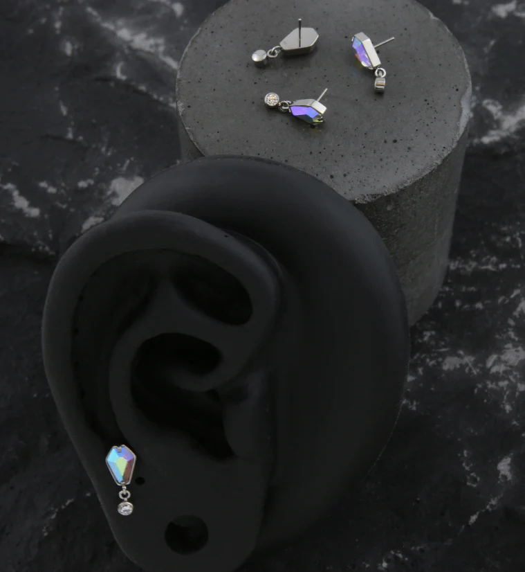 Coffin Rainbow Aurora CZ Dangle Clear CZ Threadless Top - Image 2