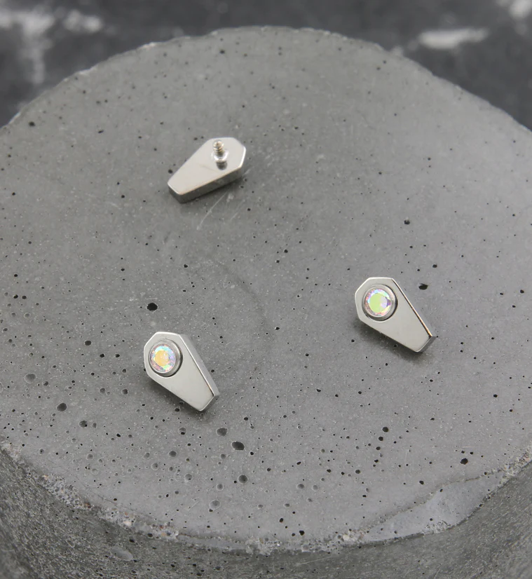 Coffin Round Rainbow Aurora CZ Titanium Internally Threaded Top - Image 2