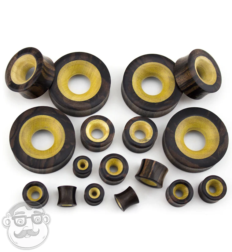 Concave Areng Wood Tunnels With Crocodile Wood Inlay - Image 2